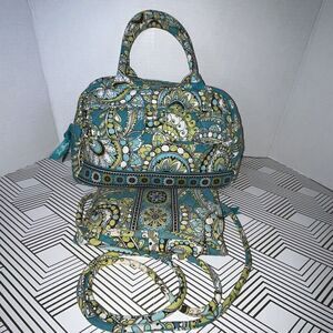 Vera Bradley Lola Small‎ Bowler Satchel Lot Wallet Peacock Green Floral Paisley
